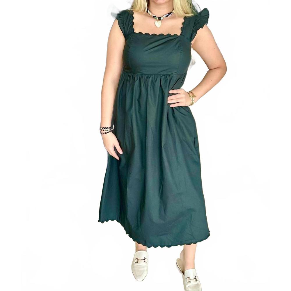 NEW ORIGINAL USA scalloped with pockets midi dress in black